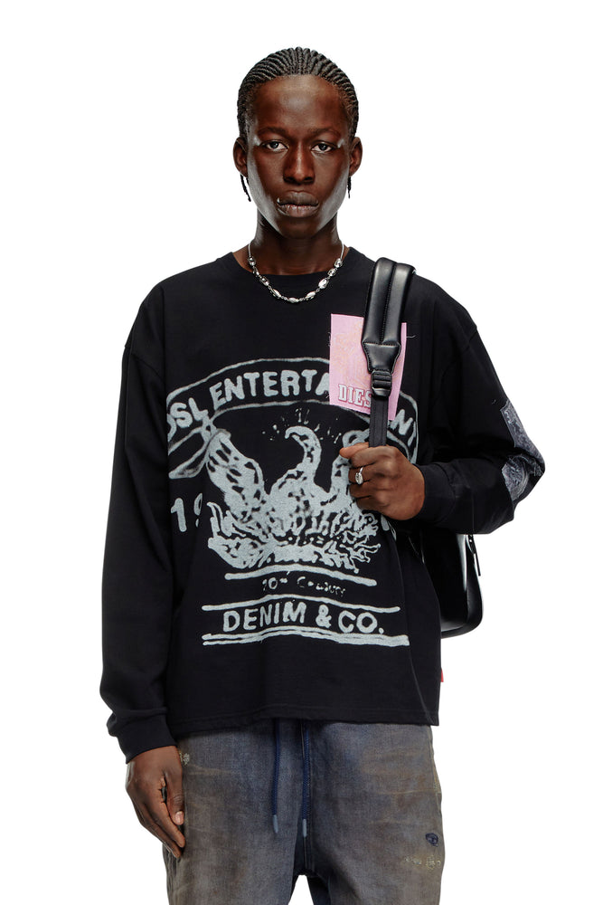 Long-Sleeve T-Shirt With Printed Patches-- Print Jacquard Patchwork