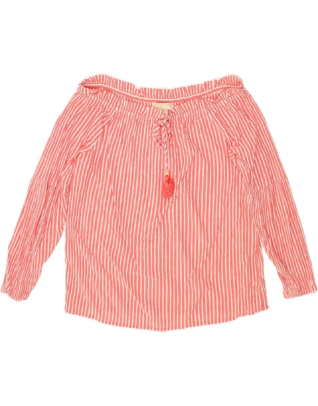 MICHAEL KORS Womens Off Shoulder Blouse Top UK 16 Large Pink Pinstripe Boho Chic Blouse