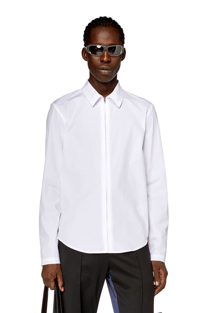Logo-embroidered zip shirt-- Houndstooth Herringbone Solid