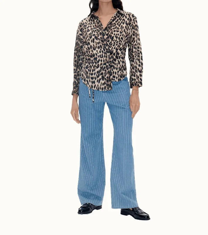 Maluca Blouse In Brown Baum Leopard Short Sleeve Blouse