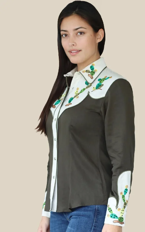 San Jose Cactus Pearl Snap Shirt-- Zippered Front Buttoned Front Snap Front