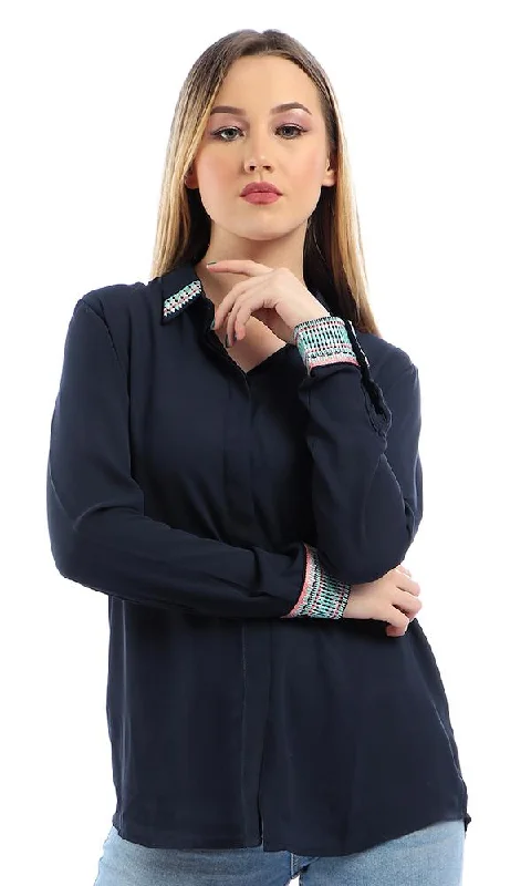 38947 Elegant Stitched Long Sleeves Buttoned Navy Blue Shirt-- Spandex Blend Rayon Blend Denim Blend 38947 Elegant Stitched Long Sleeves Buttoned Navy Blue Shirt-- Spandex Blend Rayon Blend Denim Blend