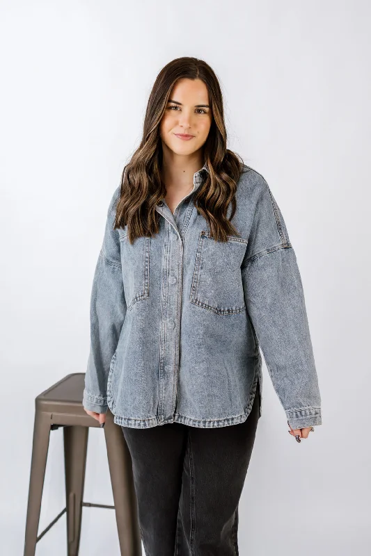 Remi Button Down Shirt | Denim-- Zippered Front Buttoned Front Snap Front