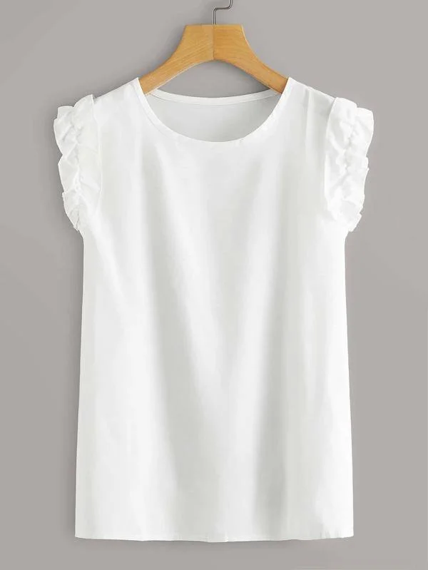 Frill Cuff Solid Blouse Oversized Silk Blouse