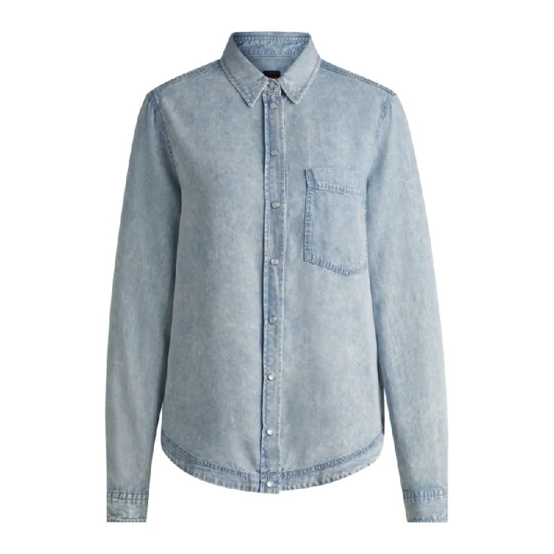 Regular-fit blouse in denim-look fabric Office Formal Blouse