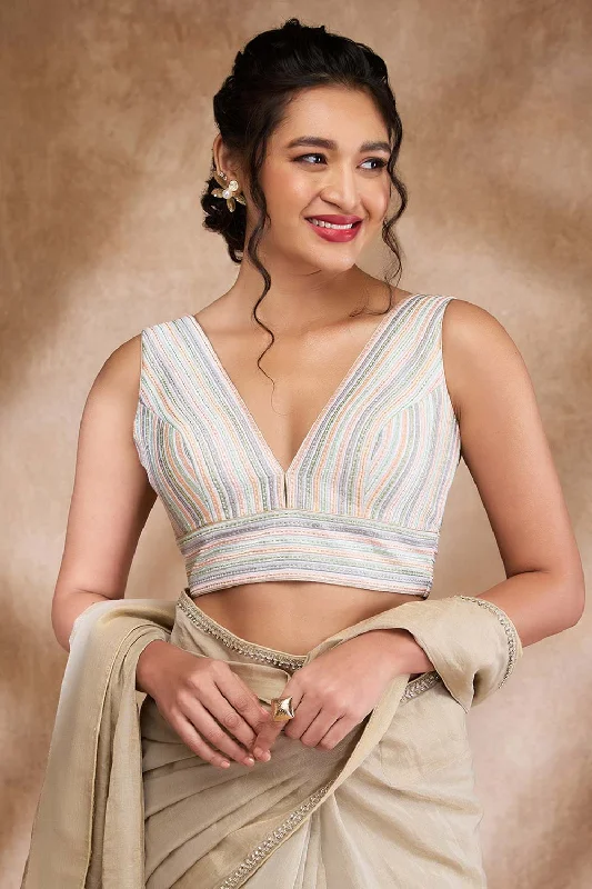 Multi Silk Embroidered Sleeveless Blouse Chic Sleeveless Blouse