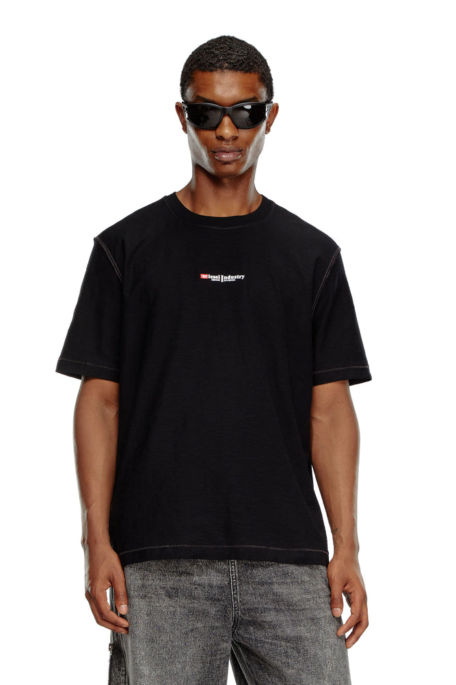 Slub jersey T-shirt with Diesel print-- Collared Crew Neck Turtle Neck