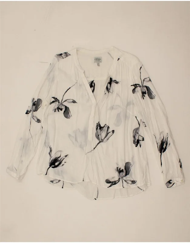 JOULES Womens Blouse Top UK 18 XL White Floral Viscose Chic Square Blouse