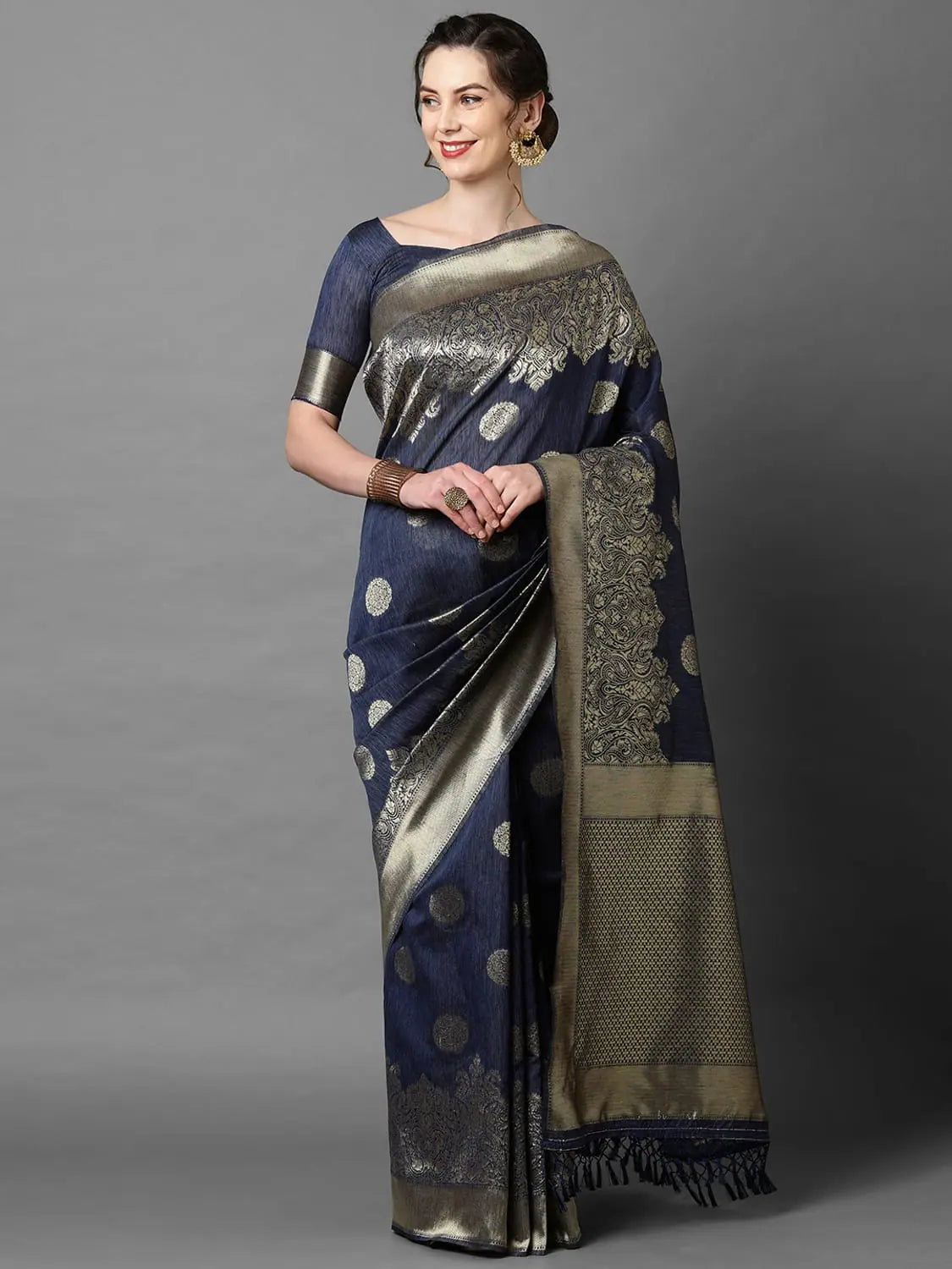 Sareemall Navy Blue Festive Silk Blend Woven Designer Saree With Unstitched Blouse Soft Pastel Blouse Sareemall Navy Blue Festive Silk Blend Woven Designer Saree With Unstitched Blouse Soft Pastel Blouse