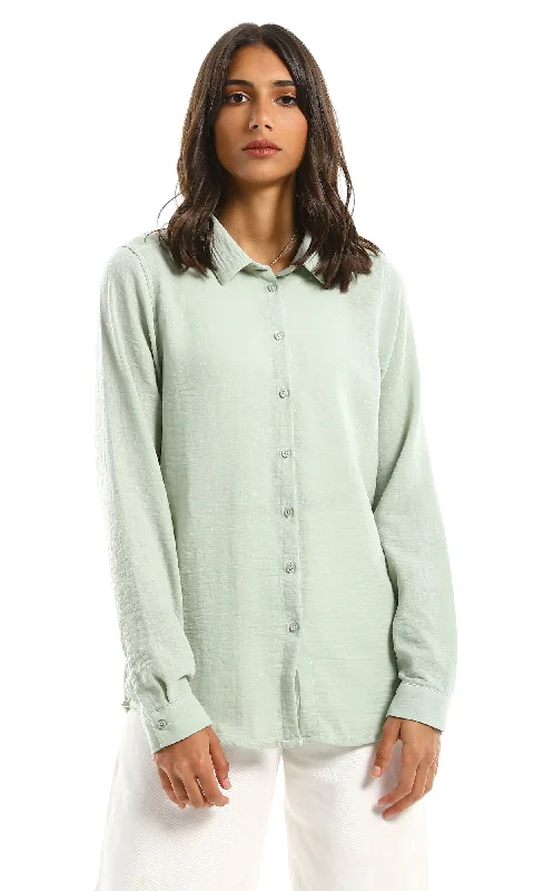 98213 Basic Loose Full Buttoned Mint Shirt-- Notch Collar Peter Pan Collar Cowl Neck 98213 Basic Loose Full Buttoned Mint Shirt-- Notch Collar Peter Pan Collar Cowl Neck