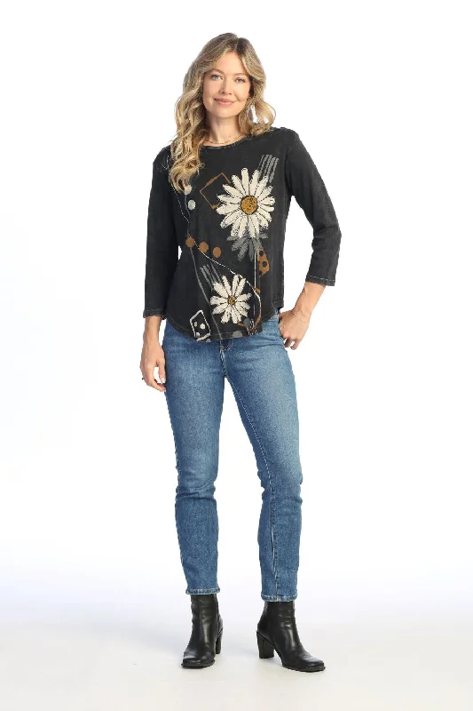 "Jess & Jane" Women's Love Letter Tunic 3/4 Sleeve  Shirt - Black-- Seamless Knitted Crochet