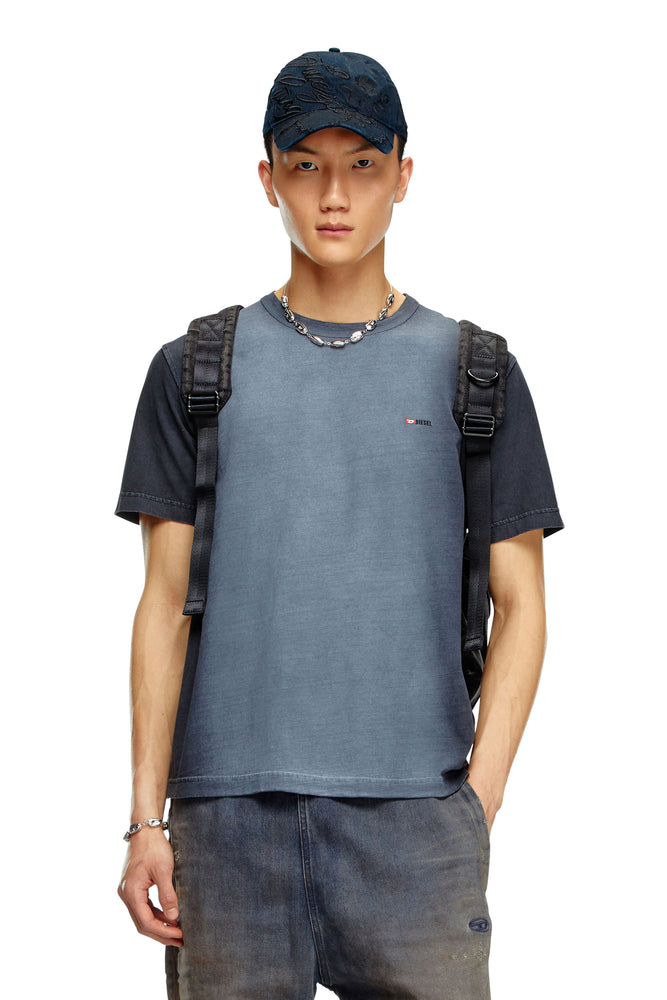 T-Shirt In Sprayed Cotton Jersey-- Ribbed T-Shirt High Neck Heavyweight