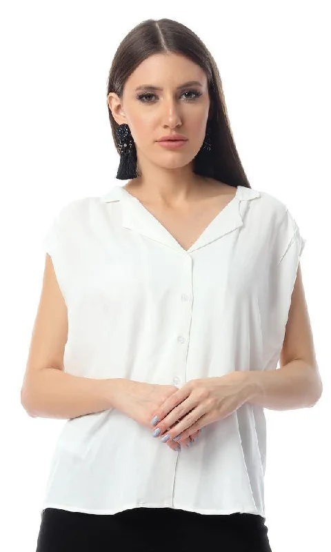 54421 Plain V-Neck Sleeveless Buttoned Off-White Shirt-- Spandex Blend Rayon Blend Denim Blend 54421 Plain V-Neck Sleeveless Buttoned Off-White Shirt-- Spandex Blend Rayon Blend Denim Blend