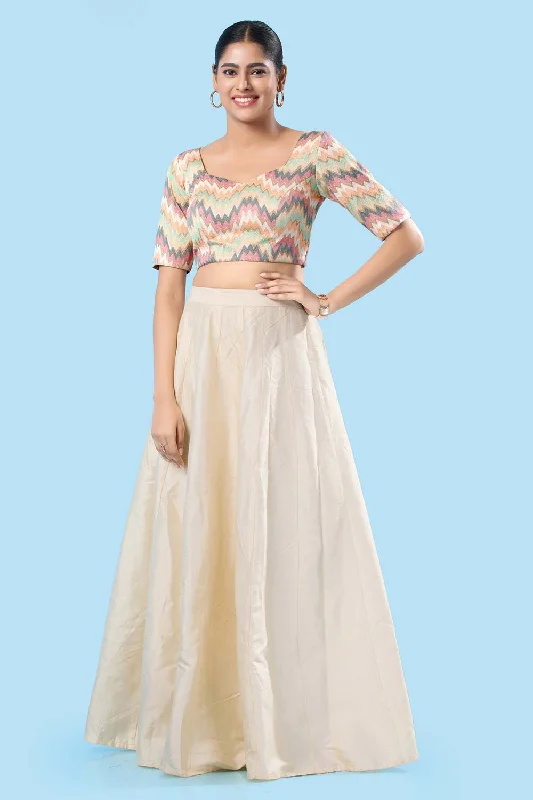 Gold Multi Brocade Back Open Elbow Sleeves Blouse Balloon Sleeve Blouse