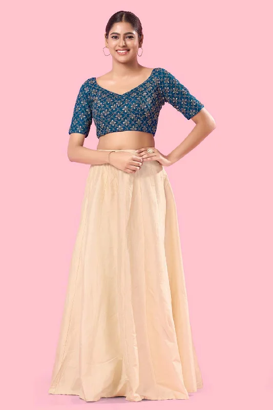 Blue Silk Back Open Elbow Sleeves Blouse Business Casual Blouse
