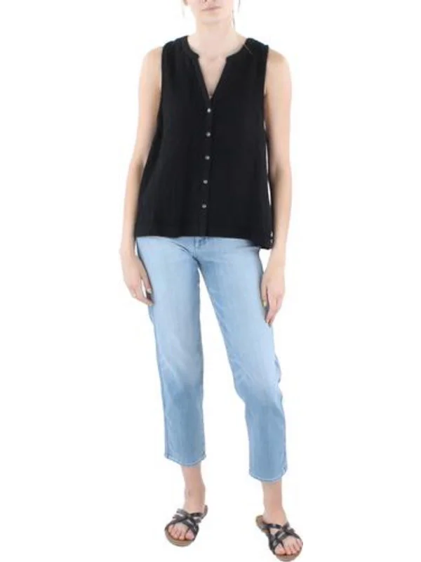 Womens Mixed Media Sleeveless Blouse Sheer Sleeve Blouse
