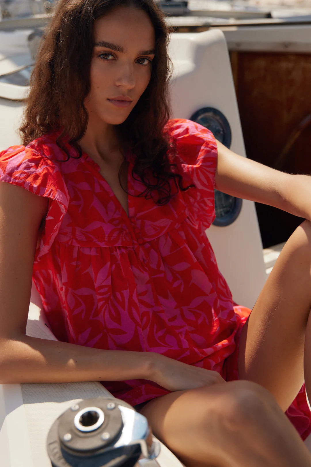 Pink/Red Floral Frill Blouse Classic Striped Blouse