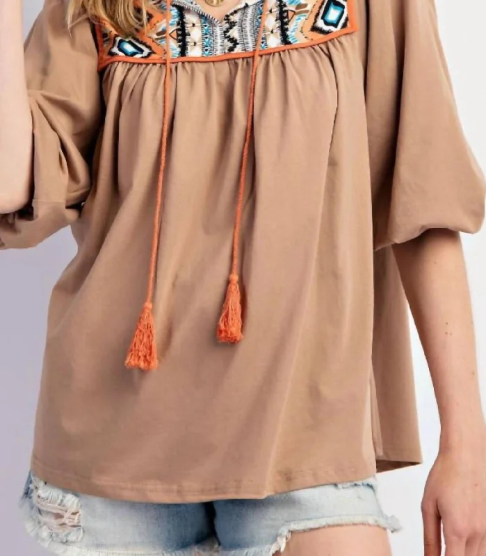 Willow Blouse In Mocha Elegant Embroidery Blouse