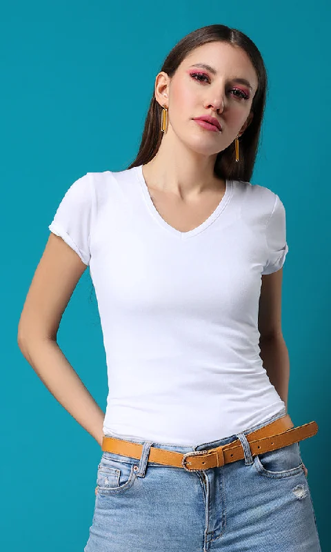 27148 Basic Soft Slip On White T-shirt-- Modern Contemporary Chic