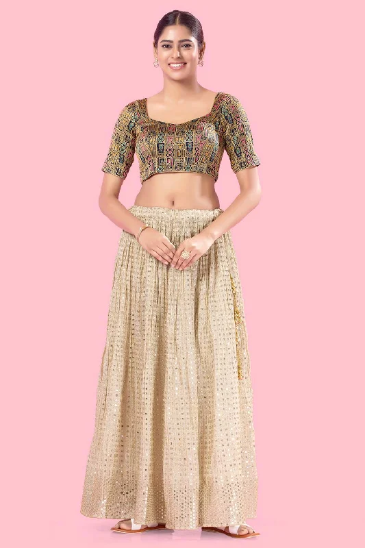 Navy Blue Brocade Back Open Elbow Sleeves Blouse Soft Modal Blouse