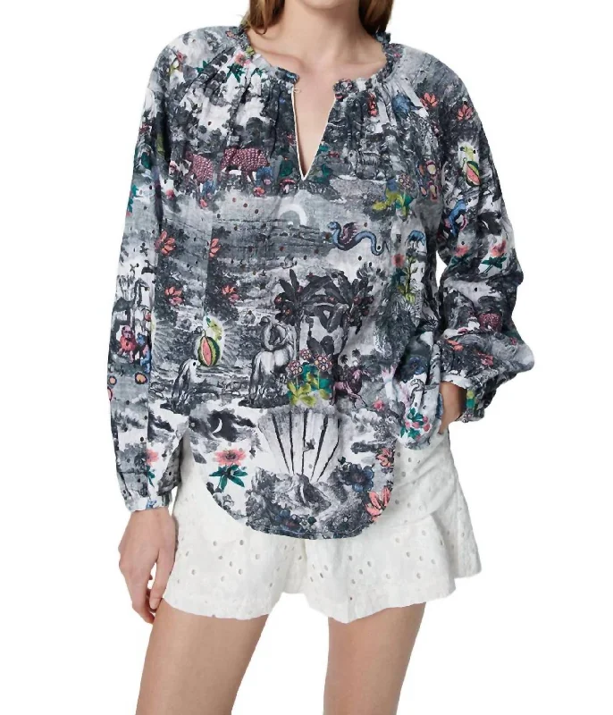 Tulip Blouse In Eden Black Mandarin Collar Blouse