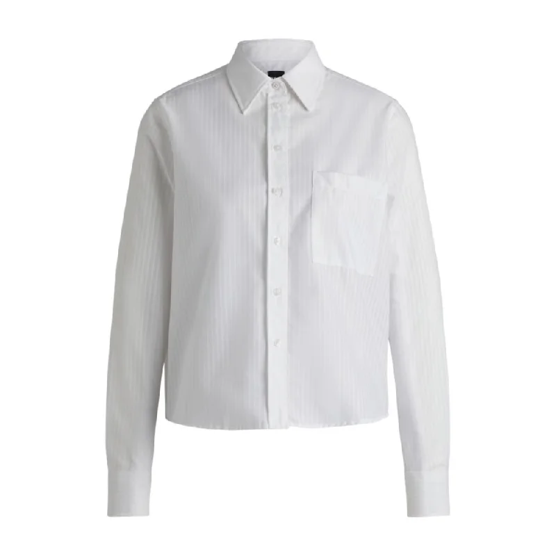 Regular-fit blouse in striped cotton Pleated Collar Blouse