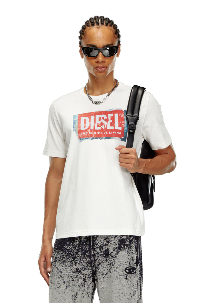 T-shirt with crumpled-effect logo-- Fleece Fabric Down Fabric Feather Fabric