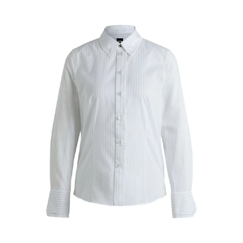 Long-sleeved blouse in pinstripe cotton Puff Sleeve Blouse