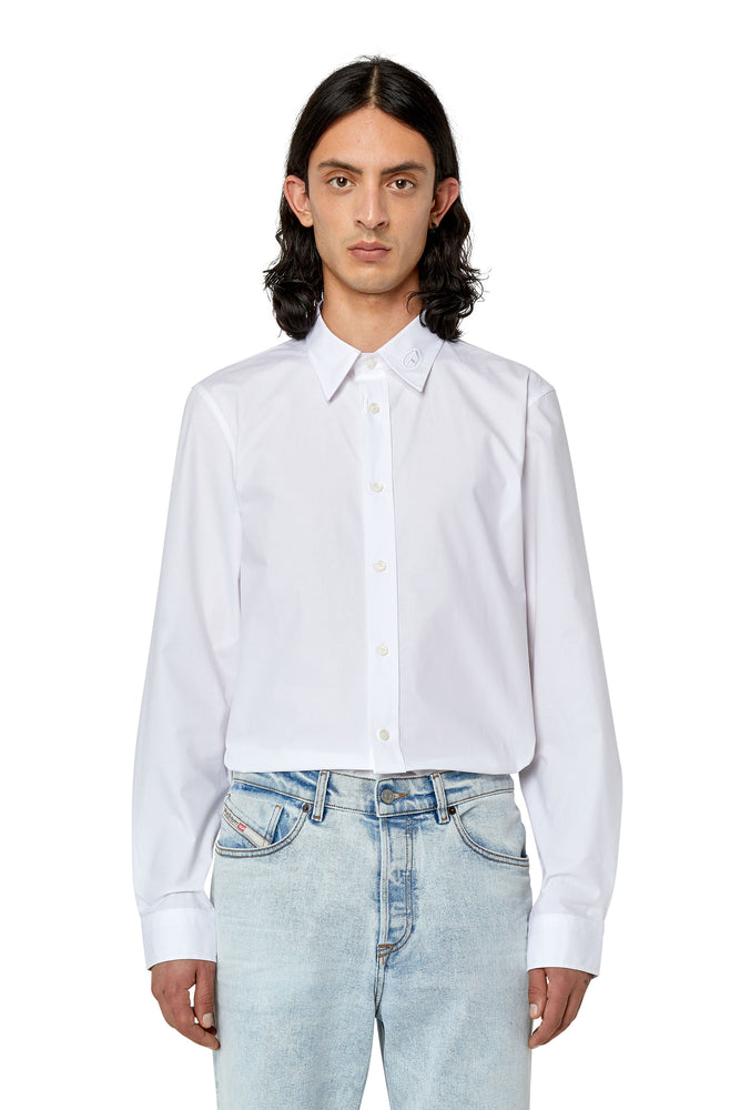 Cotton shirt with tonal logo embroidery-- Spandex Blend Rayon Blend Denim Blend
