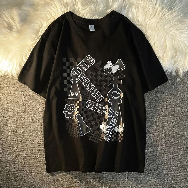Women's Letter/Number T-Shirts L 525029-- Print Jacquard Patchwork