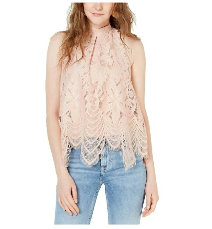 Juniors Dust Lace Halter Neck Sleeveless Blouse In Pink Smart Business Blouse