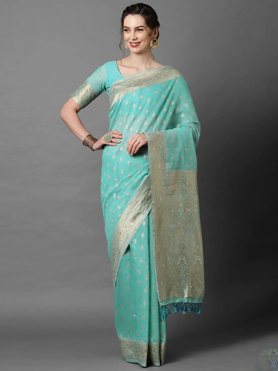 Sareemall Sky Blue Festive Silk Blend Woven Design Saree With Unstitched Blouse Feminine Satin Blouse Sareemall Sky Blue Festive Silk Blend Woven Design Saree With Unstitched Blouse Feminine Satin Blouse