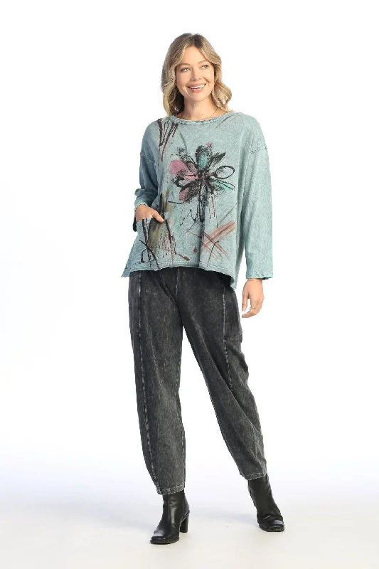 "Jess & Jane" Women's Field Notes Long Sleeve T-Shirt - Teal-- Handmade Hand-knitted Hand-woven "Jess & Jane" Women's Field Notes Long Sleeve T-Shirt - Teal-- Handmade Hand-knitted Hand-woven