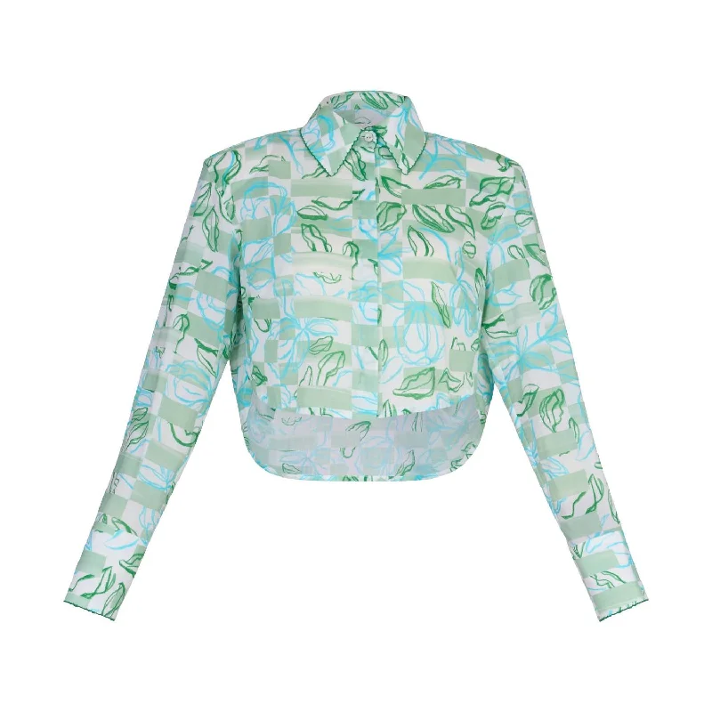 Women's Abi Long Sleeve Crop Blouse In Elba Feminine Puff Blouse