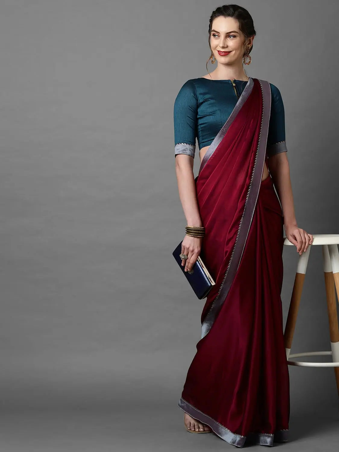 Sareemall Solid Festive Georgette Solid Saree With Unstitched Blouse Modern Work Blouse Sareemall Solid Festive Georgette Solid Saree With Unstitched Blouse Modern Work Blouse