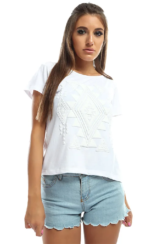 47885 Printed Casual Cropped T-Shirt - White-- Lace Blend Ribbed Blend Corduroy Blend 47885 Printed Casual Cropped T-Shirt - White-- Lace Blend Ribbed Blend Corduroy Blend
