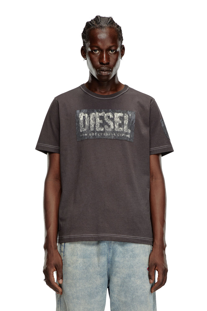 T-shirt with graphic patches-- Chenille Blend Fleece Blend Nylon Blend
