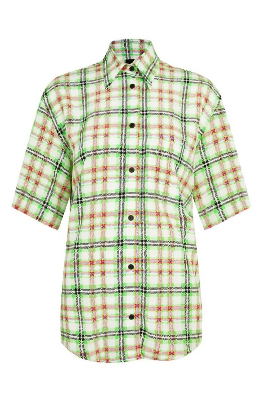 Silk Check Print Bowling Blouse In Multicolor Soft Modal Blouse