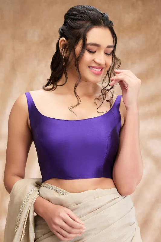 Purple Taffeta Solid Sleeveless Blouse Smart Business Blouse