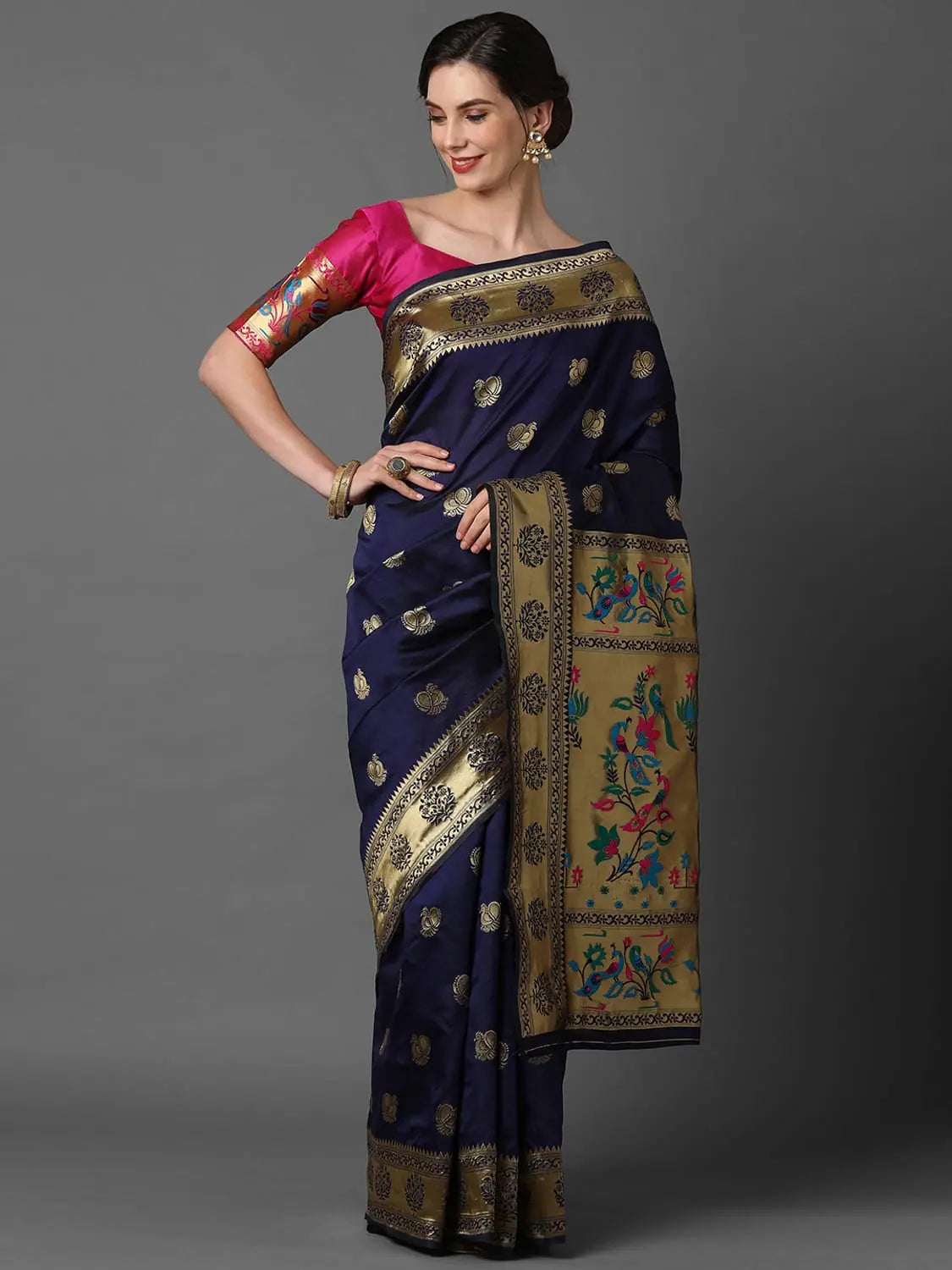 Sareemall Navy Blue Wedding Silk Blend Woven Design Saree With Unstitched Blouse-VKAKSHI3002-Blue Chic Square Blouse Sareemall Navy Blue Wedding Silk Blend Woven Design Saree With Unstitched Blouse-VKAKSHI3002-Blue Chic Square Blouse