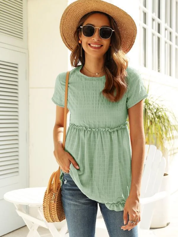 Solid Frill Peplum Textured Blouse Loose Fit Blouse