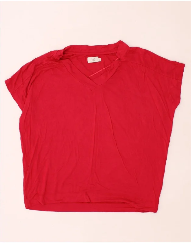 DACK'S Womens Blouse Top UK 18 XL Red Viscose Chic Ruffle Blouse