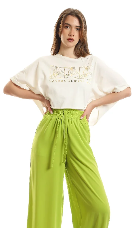 97485 "Looney Tunes" Cropped Slip On Cotton T-Shirt - Off White-- Houndstooth Herringbone Solid 97485 "Looney Tunes" Cropped Slip On Cotton T-Shirt - Off White-- Houndstooth Herringbone Solid