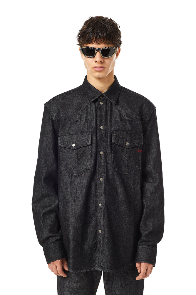 Western Shirt In Denim-- Solid Print Embellished