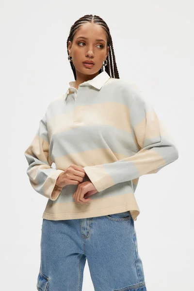 Kuwalla Cropped Rugby Shirt-- Oversized T-Shirt Spandex breathable