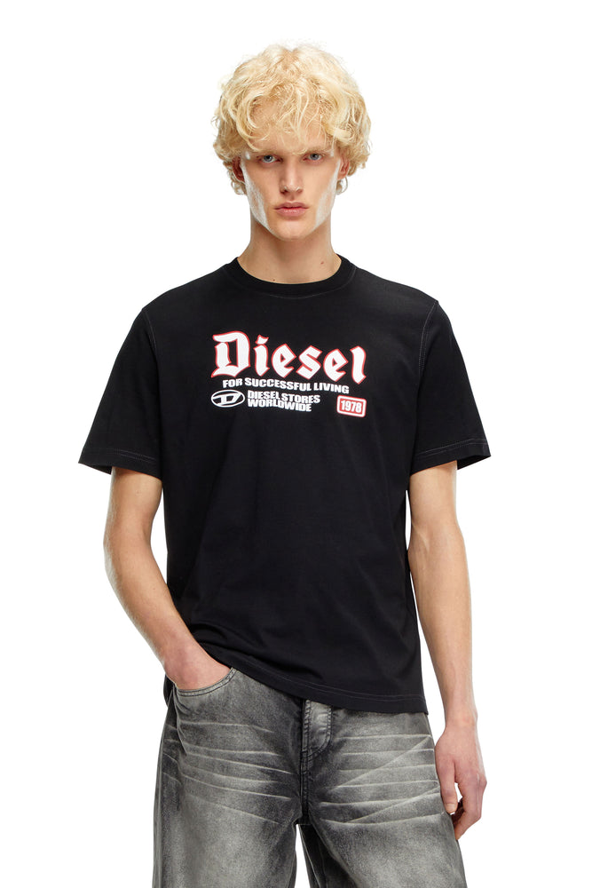 T-shirt with flocked Diesel print-- Striped Floral Plaid
