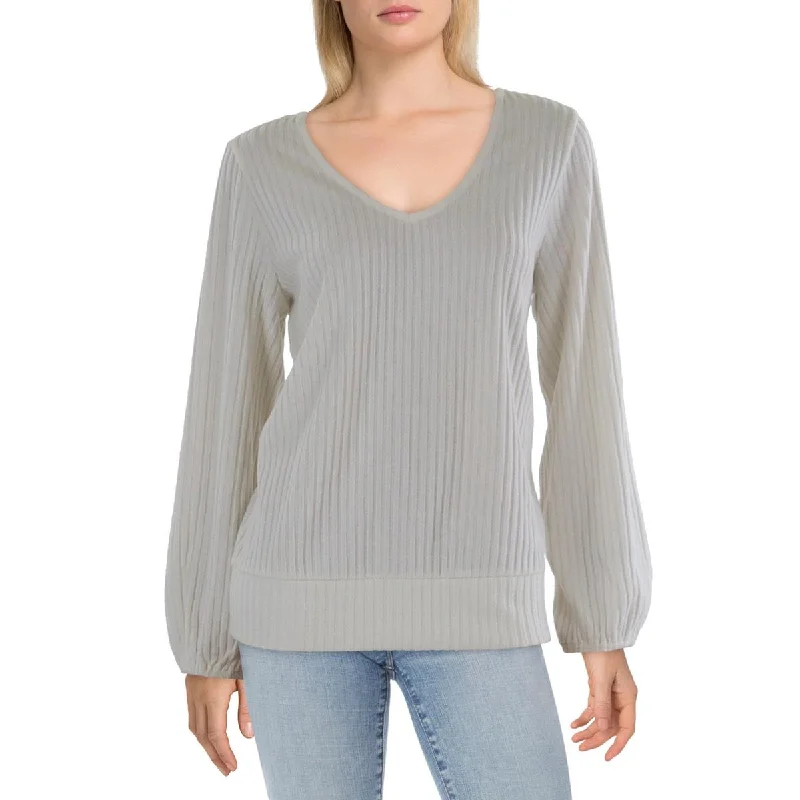 Womens Ribbed Double V Blouse Wrap Front Blouse