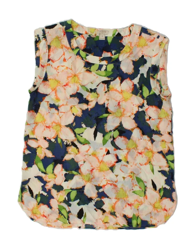 J. CREW Womens Sleeveless Blouse Top UK 10 Small Multicoloured Floral Soft Satin Blouse