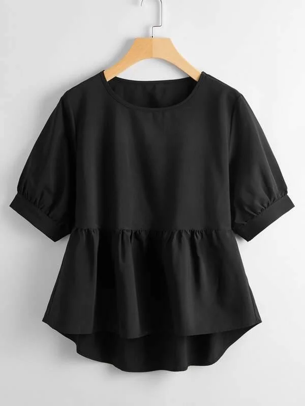 Ruffle Hem High Low Blouse Boho Printed Blouse