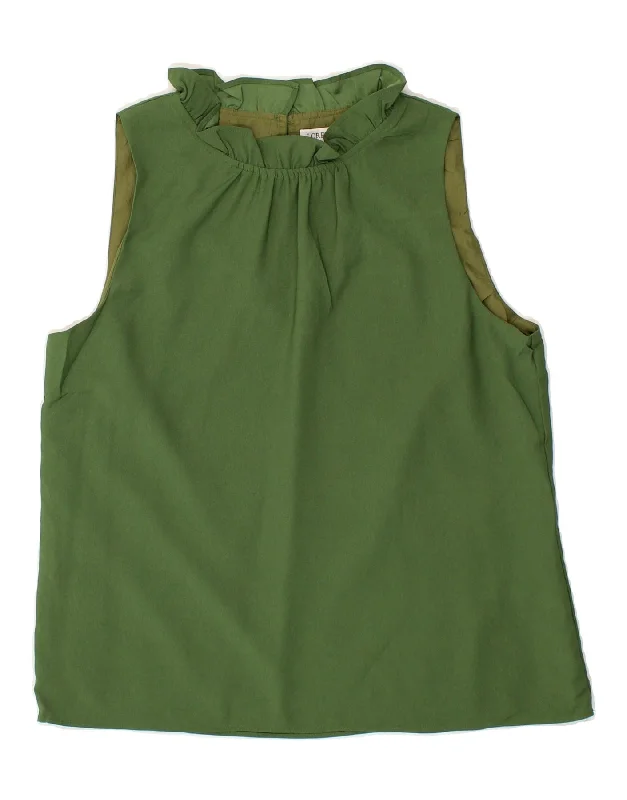 J. CREW Womens Sleeveless Blouse Top UK 10 Small Green Polyester Floral Chiffon Blouse